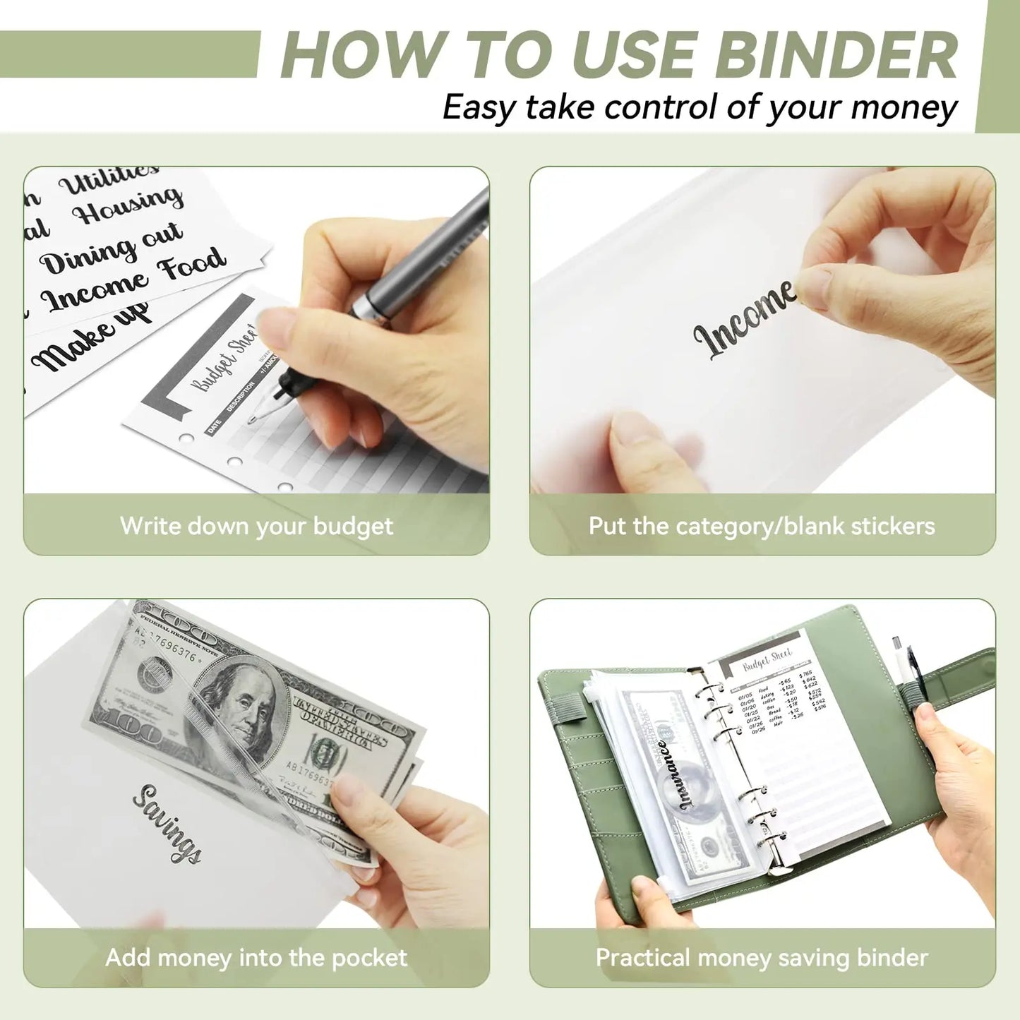 2023 Budget Binder A6 PU Leather Notebook Cash Envelopes System Set