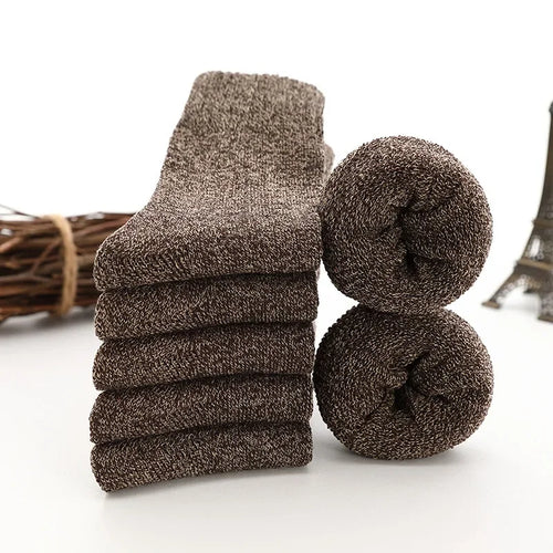 5Pairs Men Thick Winter Woolen Merino Socks for Male Towel Thermal