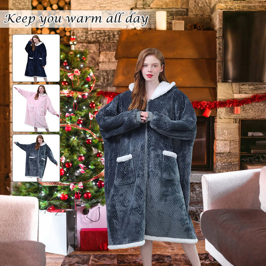 New Blanket Hoodie with Zipper Flannel Wearable Blanket Warm Cozy