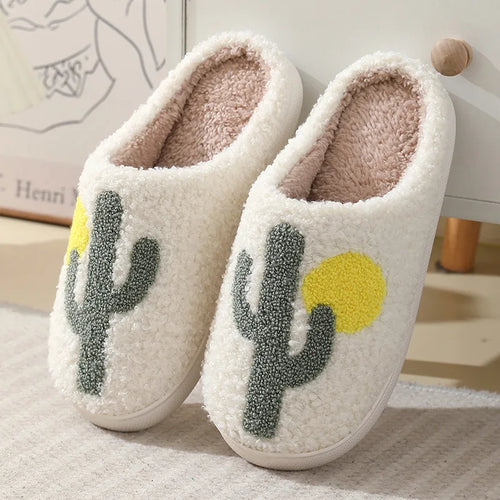 Women Warm Short Plush Slippers Cushion Slides Soft Warm Comfort Flat