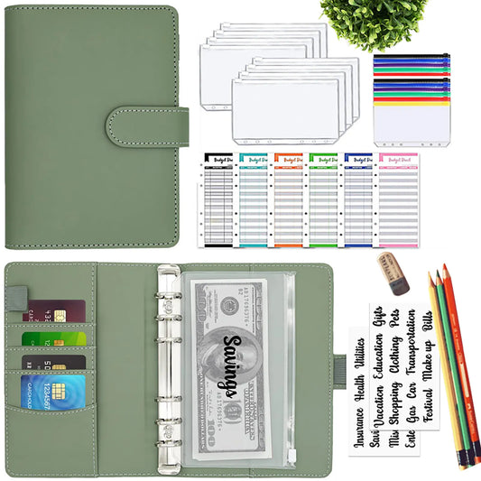 2023 Budget Binder A6 PU Leather Notebook Cash Envelopes System Set