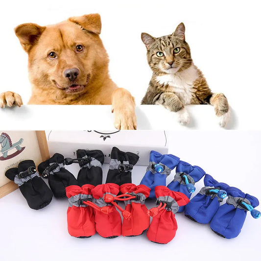 4PCS Pet Shoes Waterproof Anti-slip Rain Snow Boots Footwear Thick For