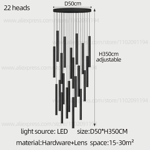 Long LED Pendant Lamp Hanging Modern Living Room Lamp Villa Staircase