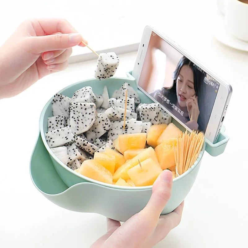Snack Bowl Plastic Double-Layer Snack Kitchen Storage Box Bowl Fruit