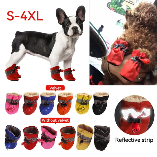 4pcs/set Waterproof Pet Dog Shoes Anti-slip Rain Snow Boot Footwear