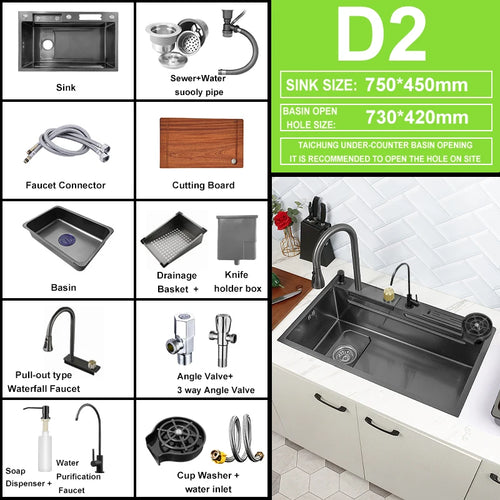 Kitchen Sink Waterfall Sink for Kitchen Stainless Steel Sink Single