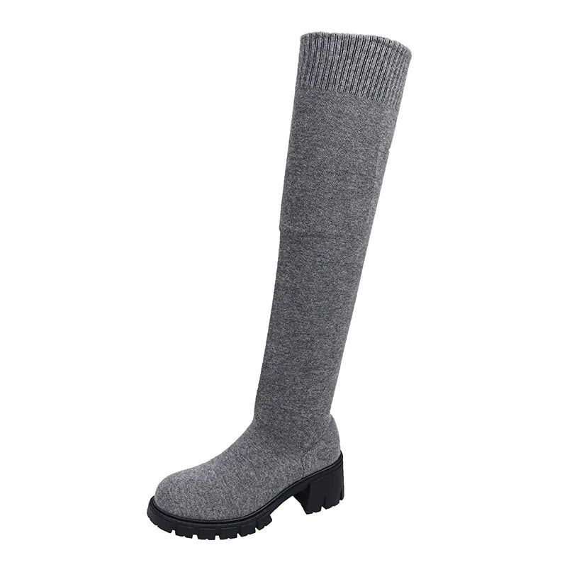 Sexy Slim Over The Knee Stretch Socks Boots Women Autumn Thick High