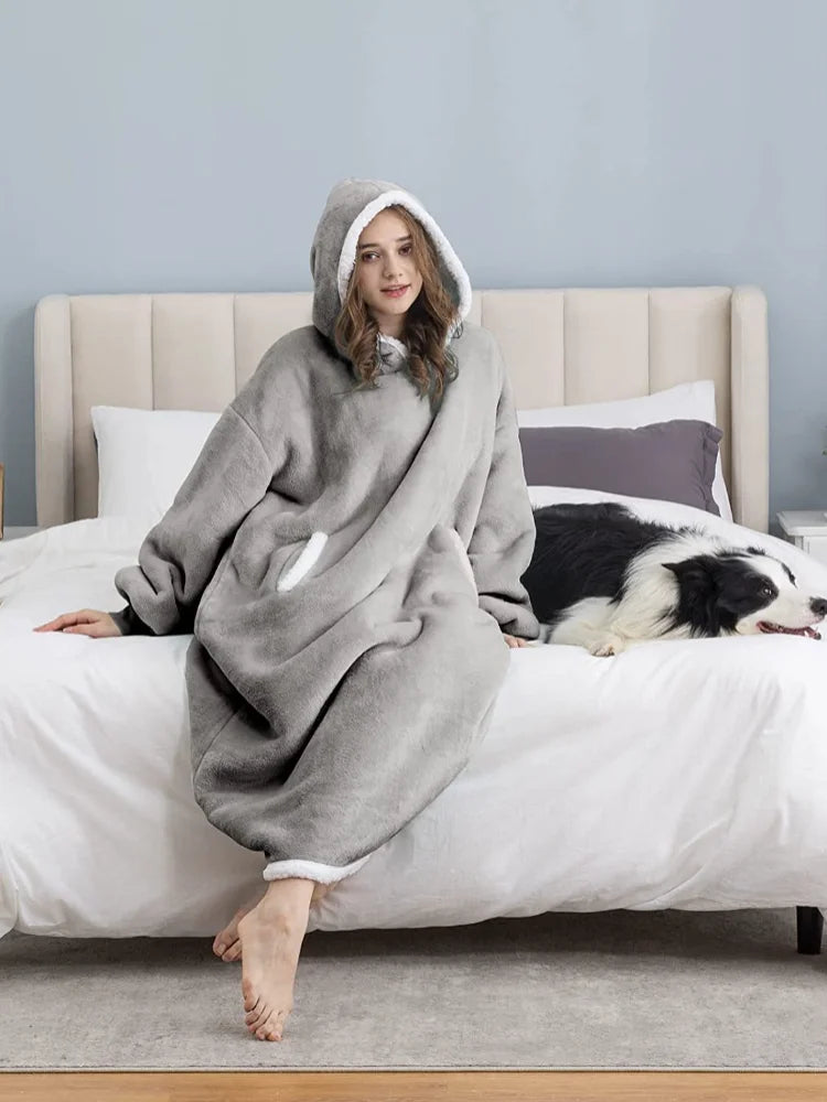 Women Hoodie Blanket Winter Warm Fleece Sweathirt Blanket Oversized