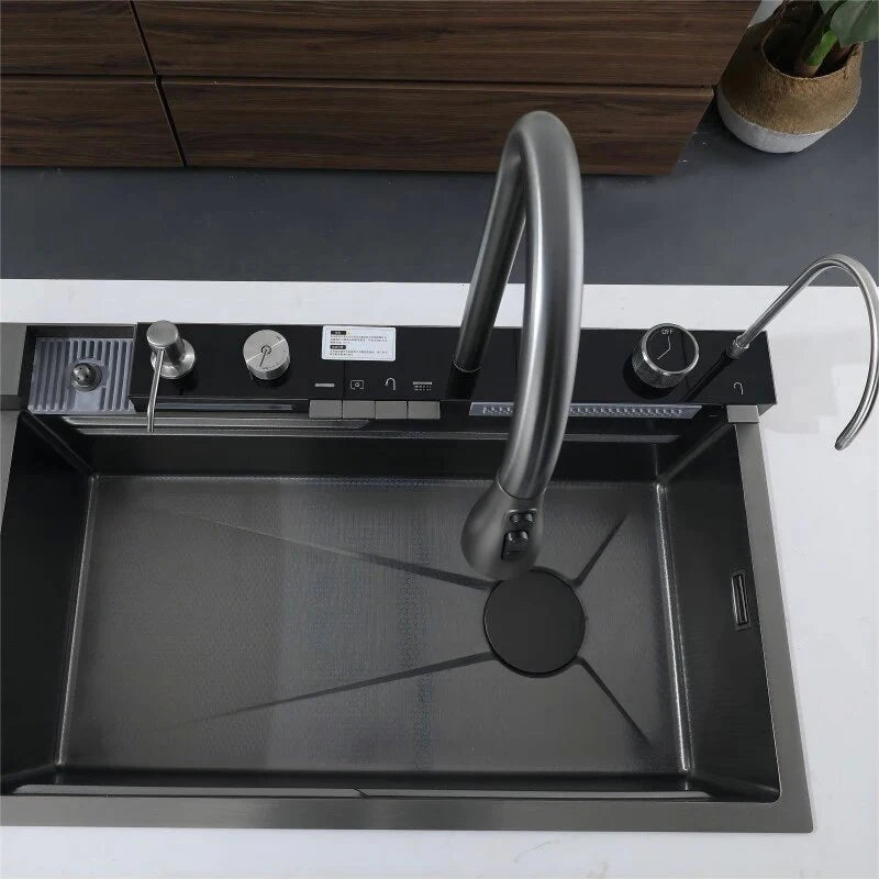 Stainless Steel Sink Smart kitchen Sink Large Cuba Waterfall Faucet