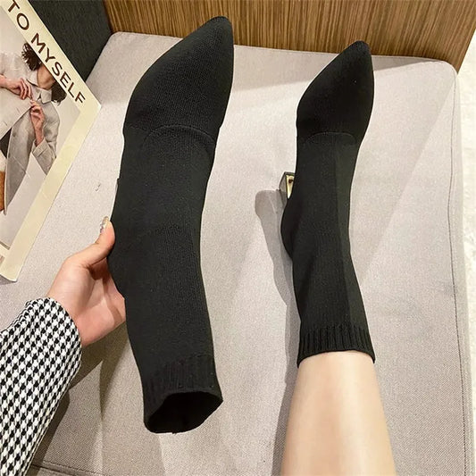 Thin boots high heels short boots elastic knitted socks  boots