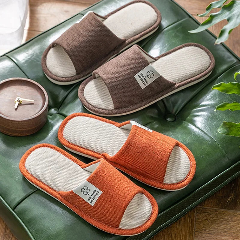 2024 Hot Linen Slippers Women Men Spring Autumn Home Flip Flops Thick