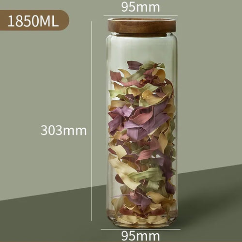 Wood Lid Glass Airtight Canister Kitchen Storage Bottles Jars Food