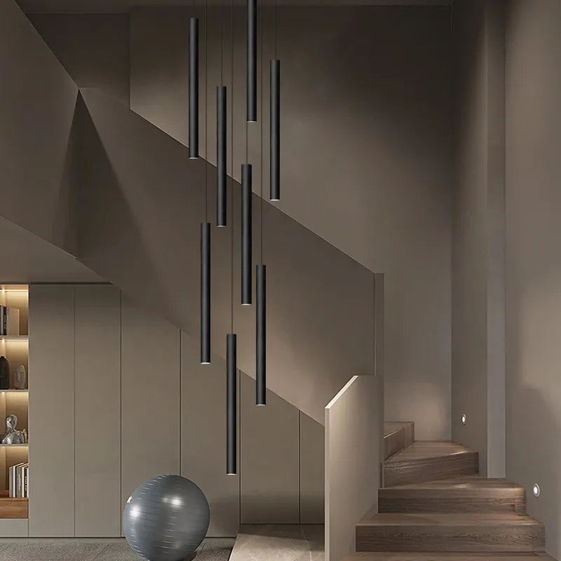 Long LED Pendant Lamp Hanging Modern Living Room Lamp Villa Staircase