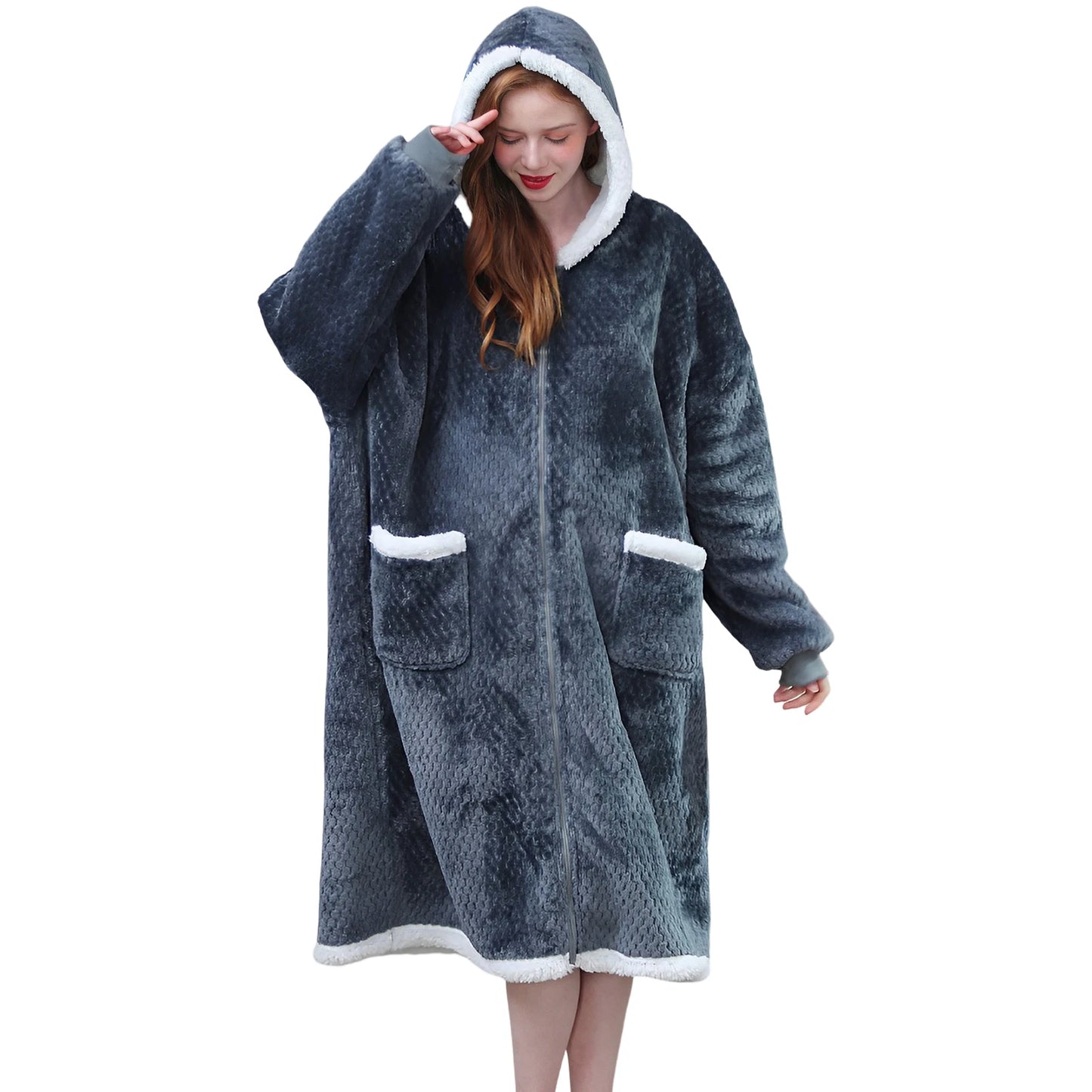 New Blanket Hoodie with Zipper Flannel Wearable Blanket Warm Cozy