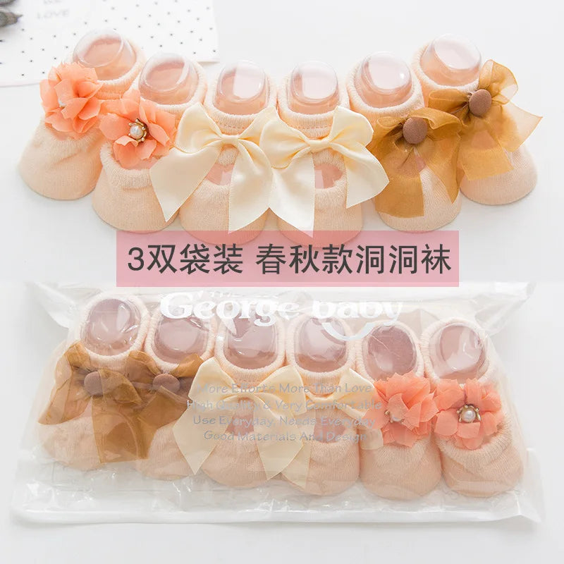 Baby Socks Infant Newborn Baby Girls 3Pcs/Set Slipper Non-slip Socks