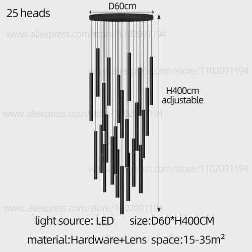 Long LED Pendant Lamp Hanging Modern Living Room Lamp Villa Staircase