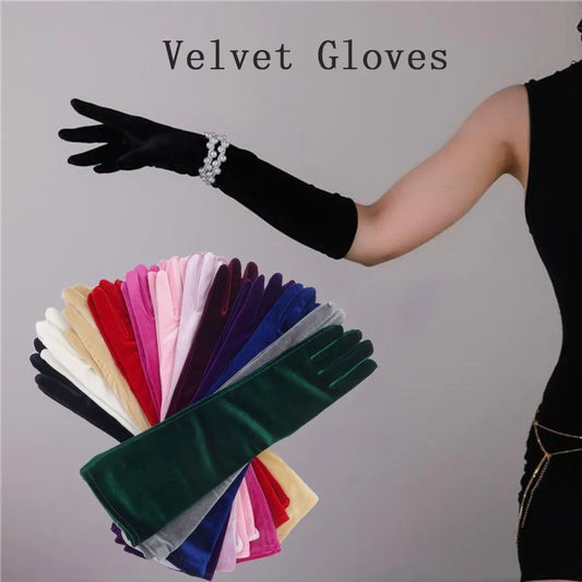 Punk Long Gloves Retro 45cm Velvet Performance Mittens Evening Dress