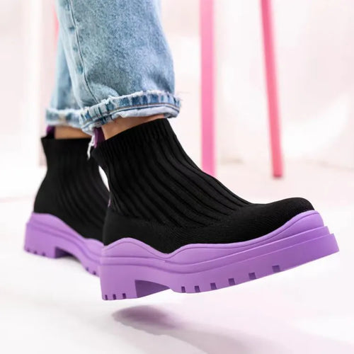 Women Ankle Boots Knitted Sock Platform Female Slip-on Ladies Casual