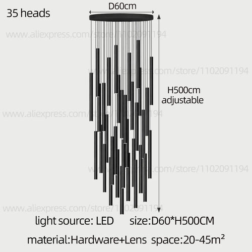 Long LED Pendant Lamp Hanging Modern Living Room Lamp Villa Staircase