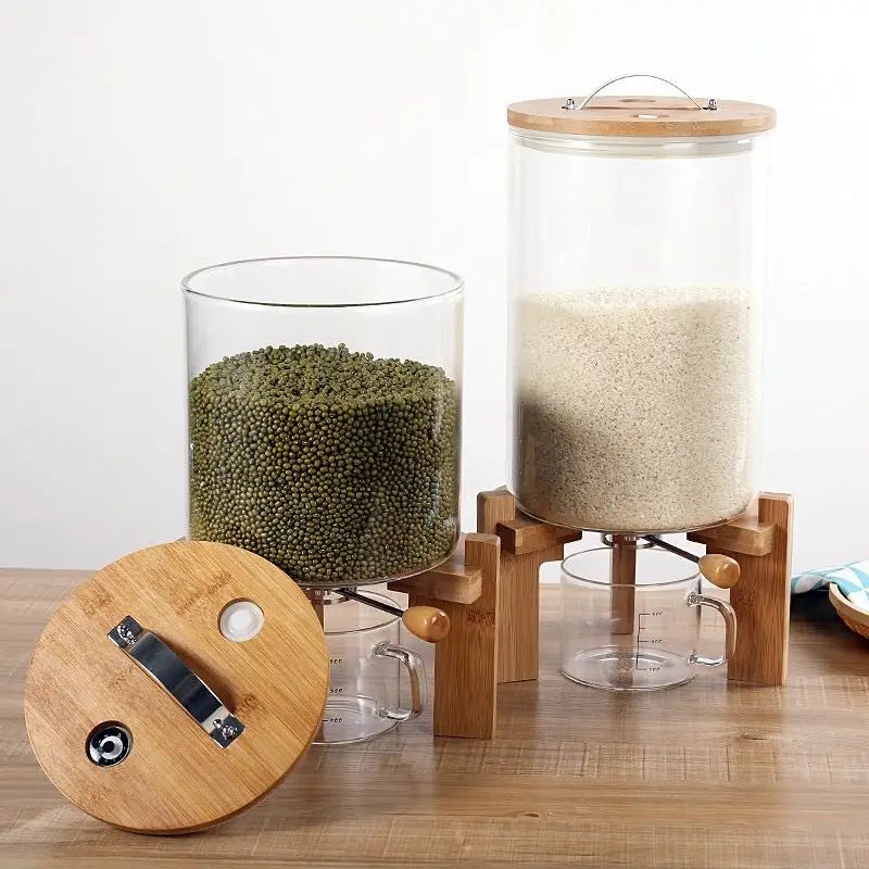 Food Rice Dispenser Storage Container with Airtight Bamboo Lid and