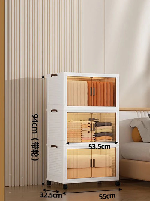 Large Double Door Open Folding Storage Box with Lid Wheels Stackable