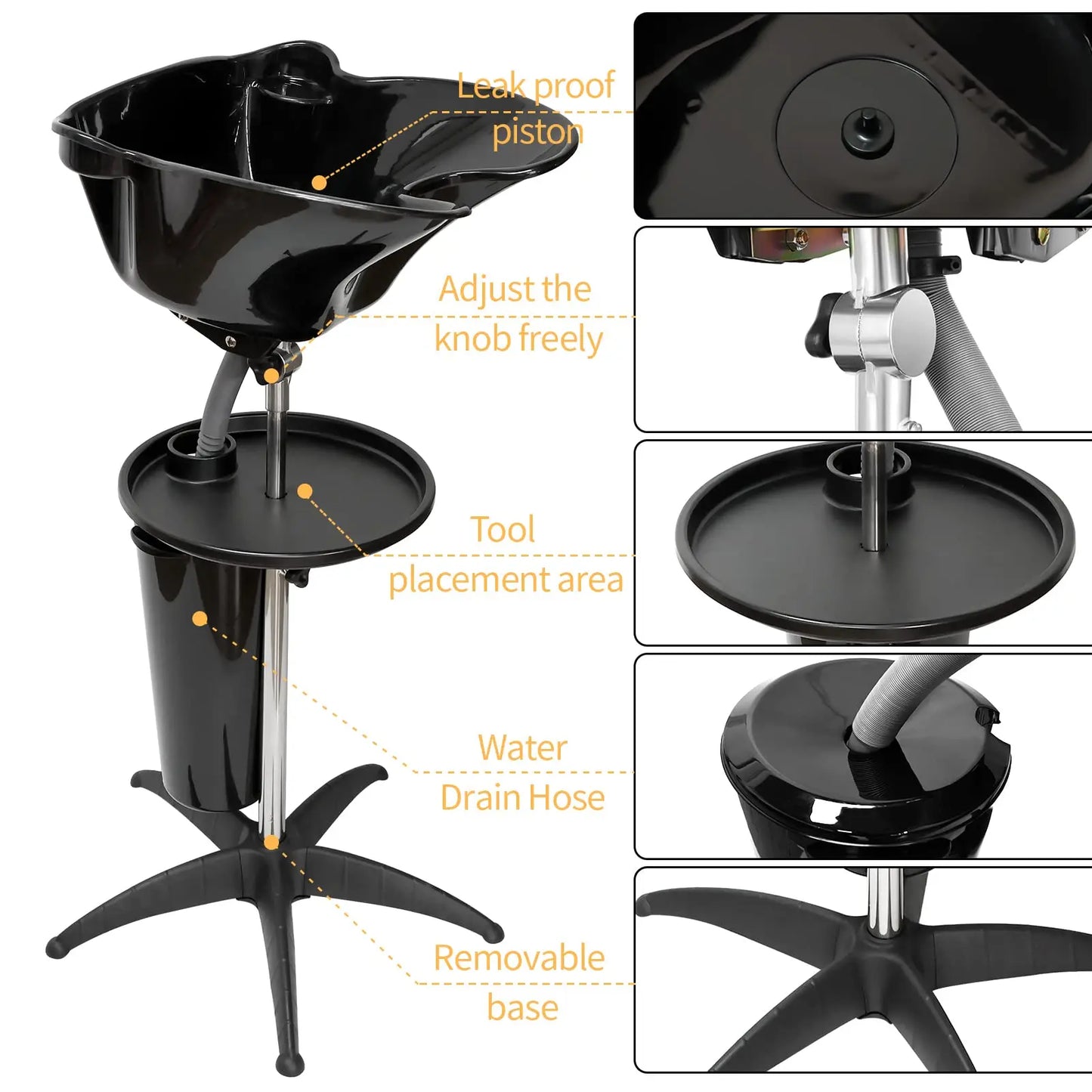 Barbershop Mobile Shampoo Bowl Salon Basin Sink with Drain Stainless