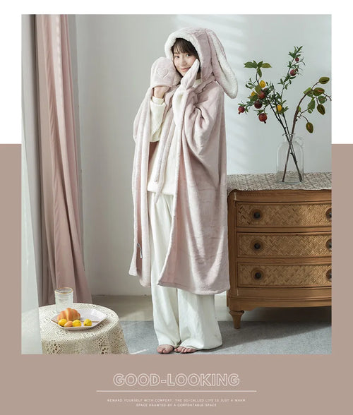 Hooded Cloak Blankets Comfortable for Picnic Travel Fleece Wearable