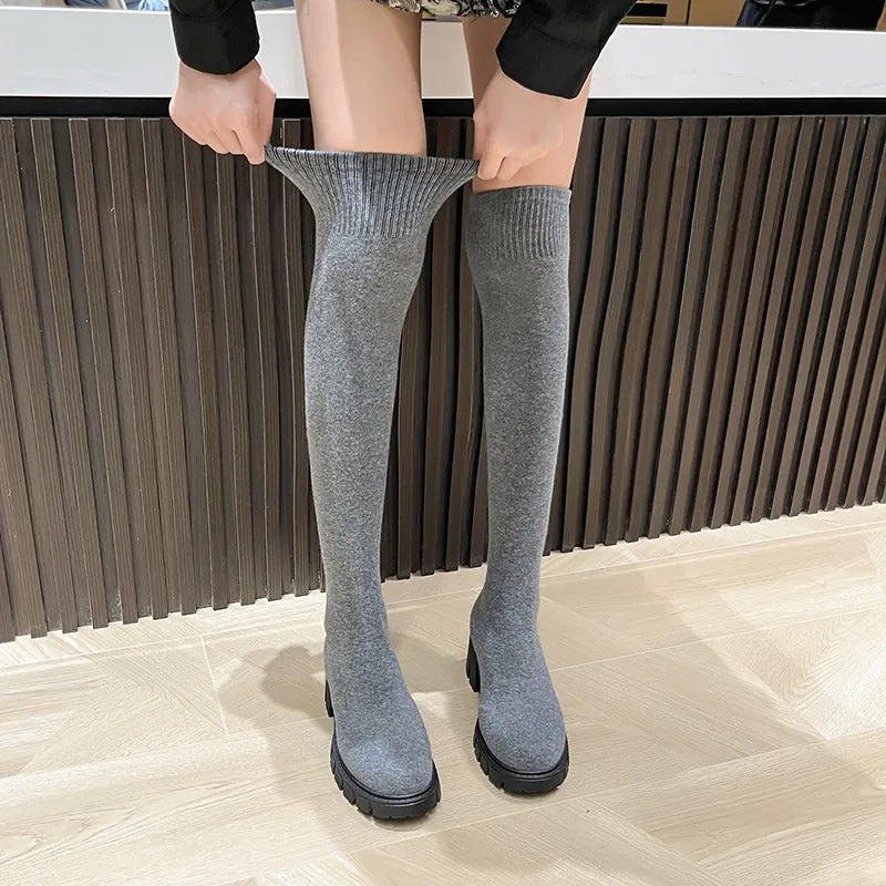 Sexy Slim Over The Knee Stretch Socks Boots Women Autumn Thick High