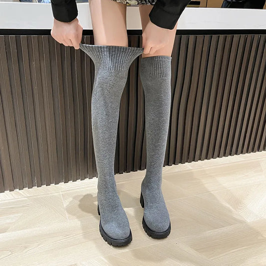 Sexy Slim Over The Knee Stretch Socks Boots Women Autumn Thick High