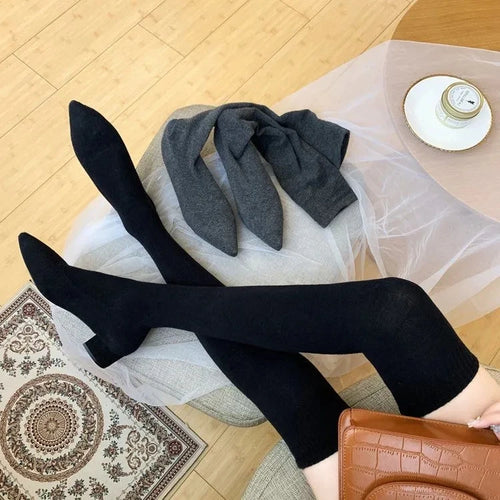 Women's Over The Knee Sock Boots Knitting Sock Boots Pointed Toe