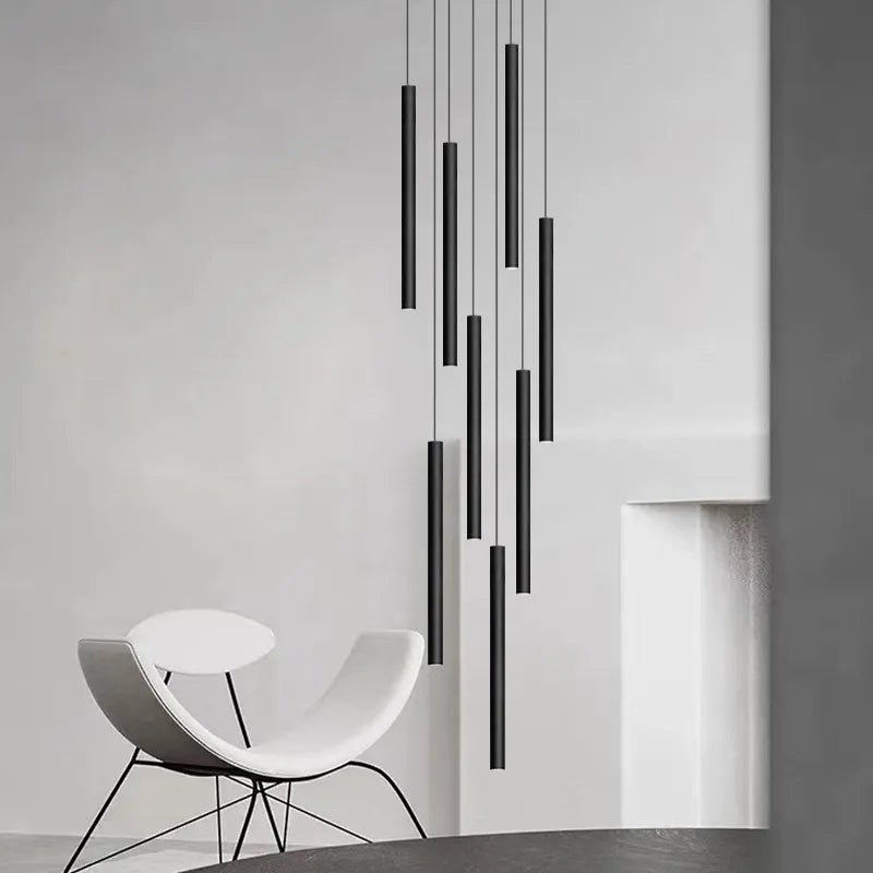 Long LED Pendant Lamp Hanging Modern Living Room Lamp Villa Staircase