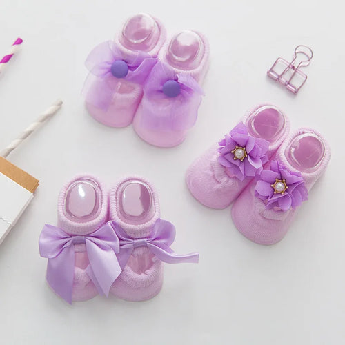 Baby Socks Infant Newborn Baby Girls 3Pcs/Set Slipper Non-slip Socks