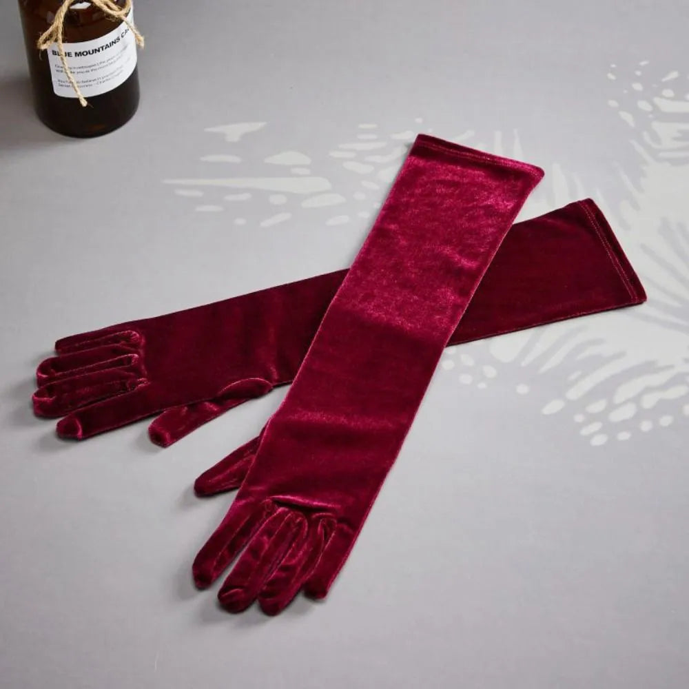Punk Long Gloves Retro 45cm Velvet Performance Mittens Evening Dress