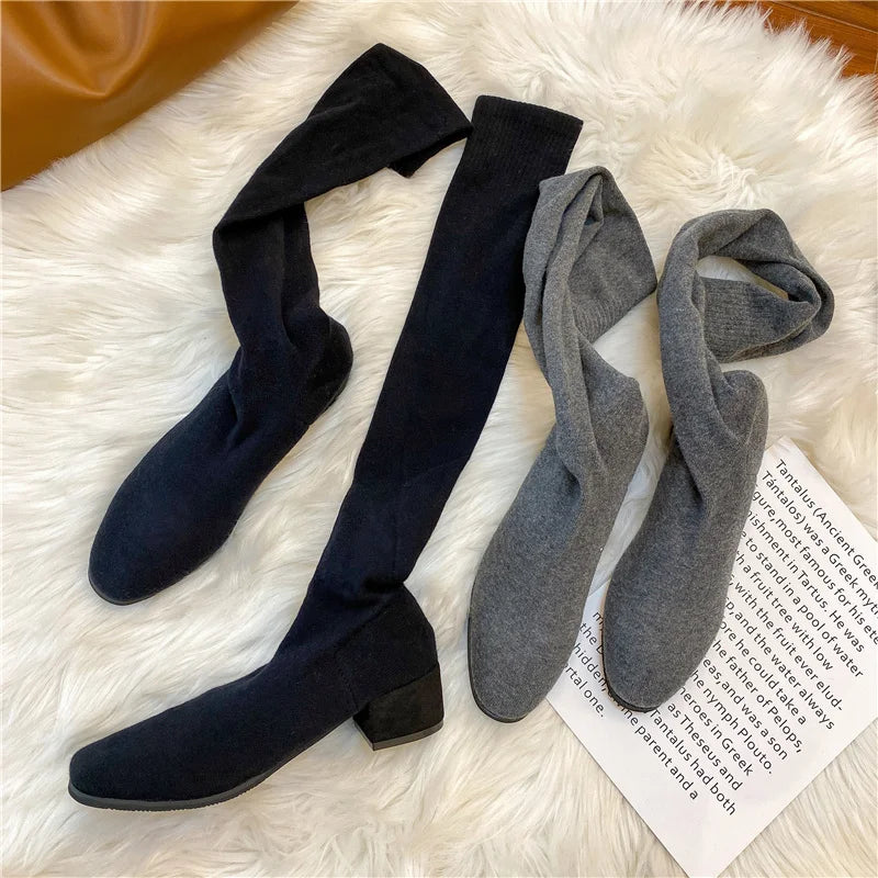 Women's Over The Knee Sock Boots Knitting Sock Boots Pointed Toe