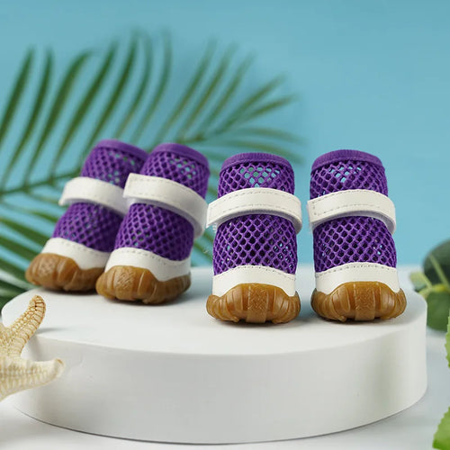 4pc Breathable Mesh Summer Dog Shoes Durable Anti-Slip Bottom