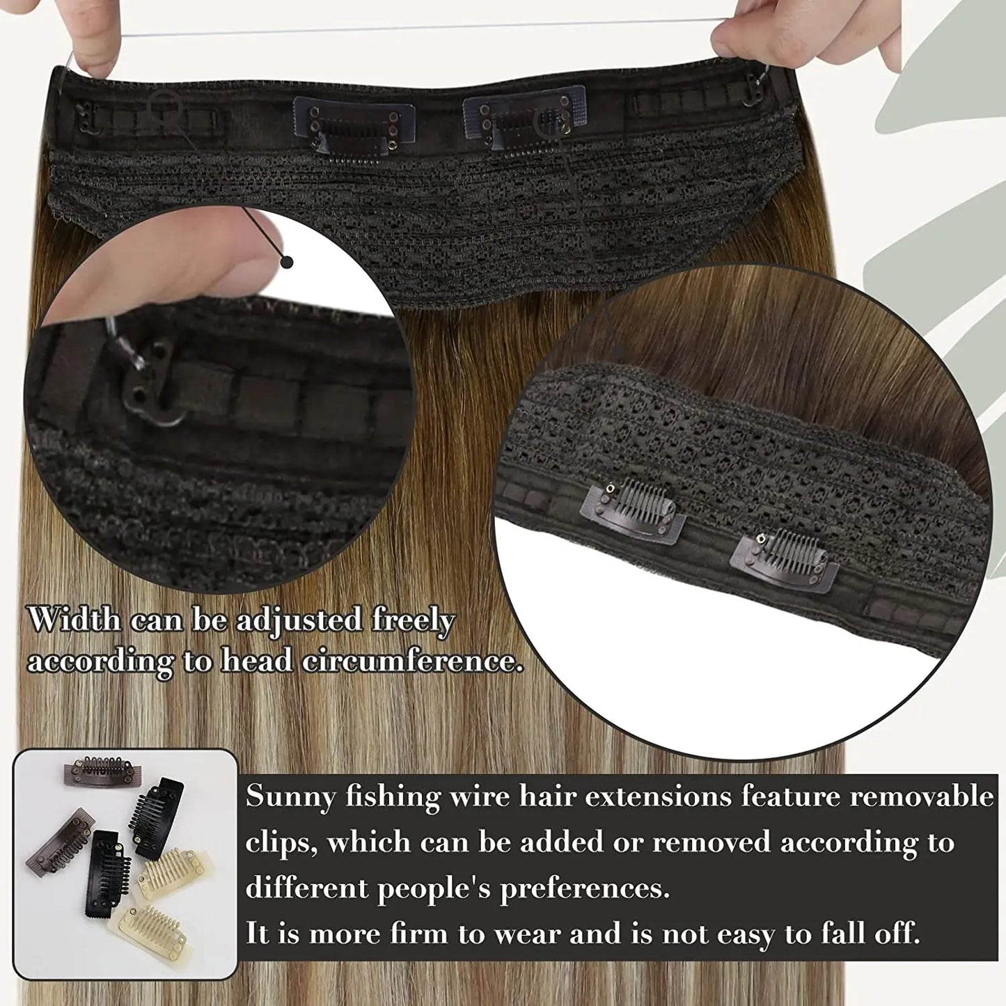 VeSunny Fish Line Human Hair Extension Wire Natural Hair OnePiece