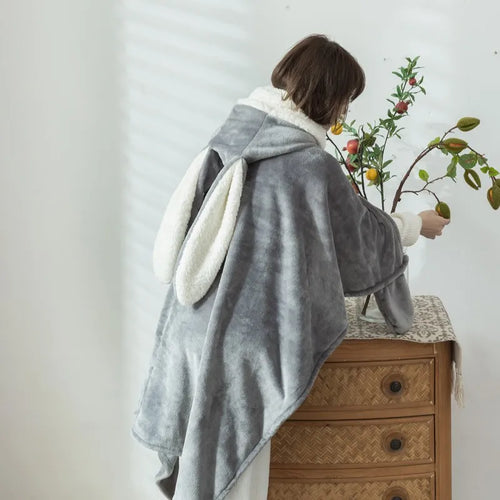 Hooded Cloak Blankets Comfortable for Picnic Travel Fleece Wearable