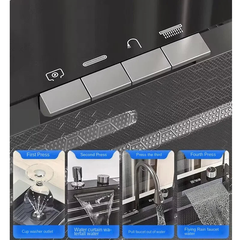 304 Stainless Steel Waterfall Kitchen Sink Large Single Slot