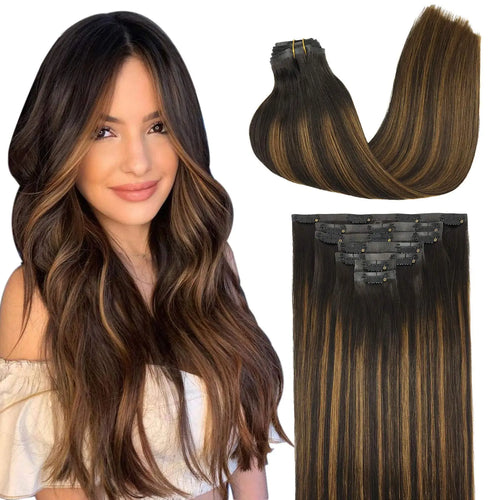 Seamless PU Clip Hair Extensions Human Hair Invisible Balayage Ombre