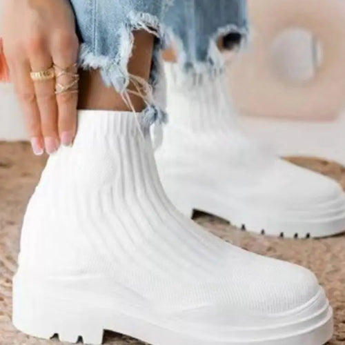 Women Ankle Boots Knitted Sock Platform Female Slip-on Ladies Casual