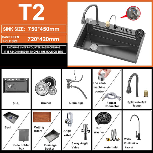 Kitchen Sink Waterfall Sink for Kitchen Stainless Steel Sink Single