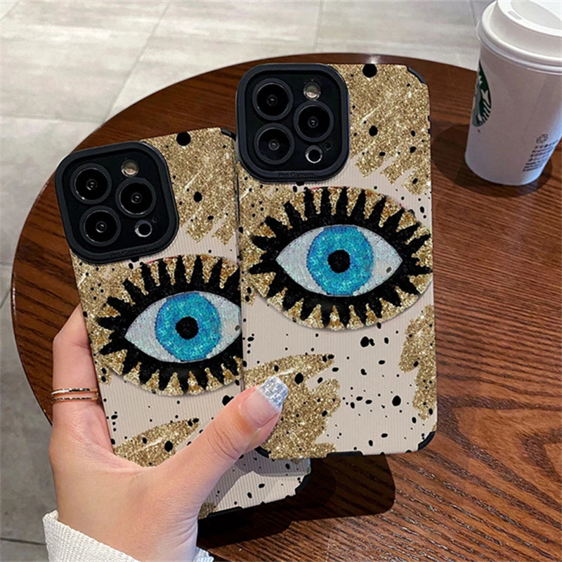 Stylish Blue Eye Soft Silicone Phone Case For iPhone 15 14 13 12 11