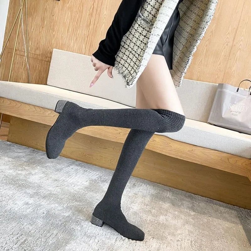 Women's Over The Knee Sock Boots Knitting Sock Boots Pointed Toe