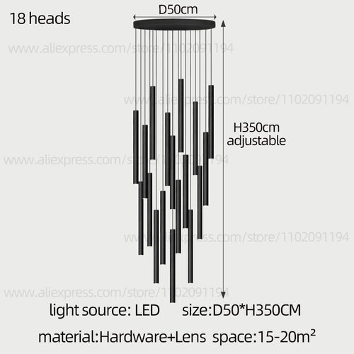Long LED Pendant Lamp Hanging Modern Living Room Lamp Villa Staircase