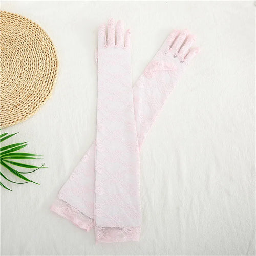 54cm Sexy Transparent Lace Flower Thin Women Long Gloves Opera Stage