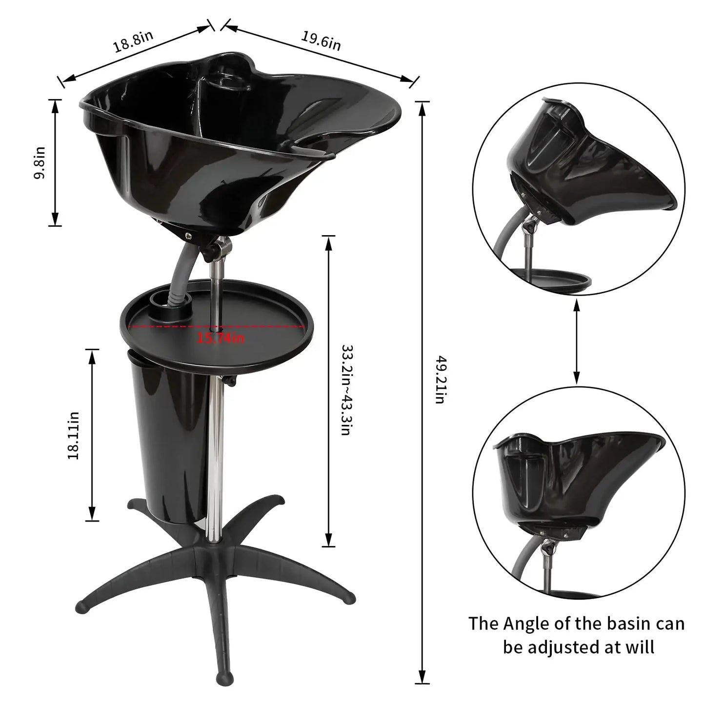 Barbershop Mobile Shampoo Bowl Salon Basin Sink with Drain Stainless