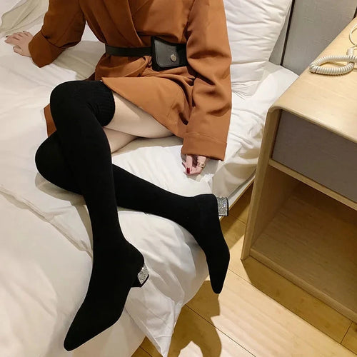 Women's Over The Knee Sock Boots Knitting Sock Boots Pointed Toe