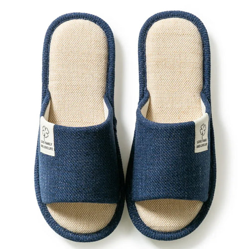 2024 Hot Linen Slippers Women Men Spring Autumn Home Flip Flops Thick