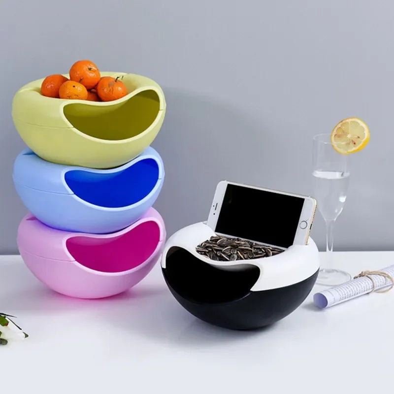 Lazy Snack Bowl Plastic Double-Layer Snack Storage Box Bowl Fruit Bowl