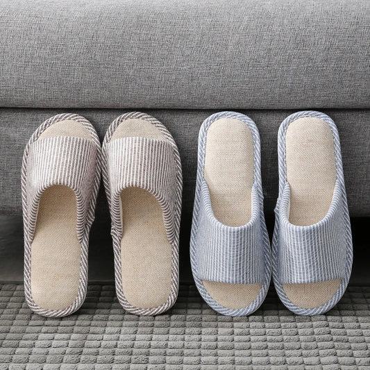 Cotton linen slippers men living at home non slip simple lovers warm